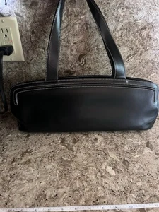 FURLA © Autentica borsa donna vintage borsetta nera vera pelle lunga baguette - Foto 1 di 18