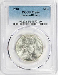 1918 50c Lincoln - Illinois Silver Half Dollar PCGS MS64 "Rotated Dies" - Picture 1 of 4