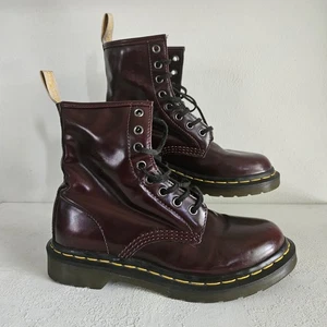 DR DOC MARTENS 24226 WOMEN Sz US 7 CHERRY RED VEGAN PATENT LEATHER DOC'S BOOTS - Picture 1 of 12