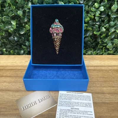 NIB!! Heidi Daus "Tasty D'Light" Crystal Ice Cream Cone Multicolor Brooch Pin - Image 1 of 4