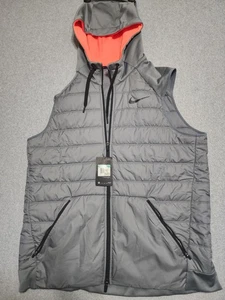Nike Vest Men's XL Grey Gray Dri-FIT Hooded Puffer Insulated Full Zip 864121-055 - Picture 1 of 12