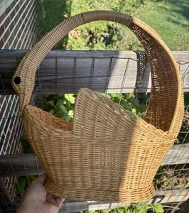 Lotto vintage MCM grande vimini rattan cigno cesto naturale 18” x 16” cervo e coniglietto - Foto 1 di 22