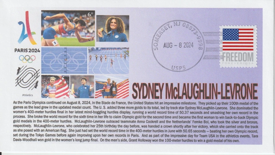 6° Cachets Paris 2024 Olympics Sydney McLaughlin-Levrone USA Hurdles Gold Medal - Image 1 of 1