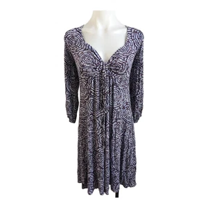 Beth Bowley Size Medium Ruched Front Shift Dress Purple Geometric Long Sleeves - Picture 1 of 12