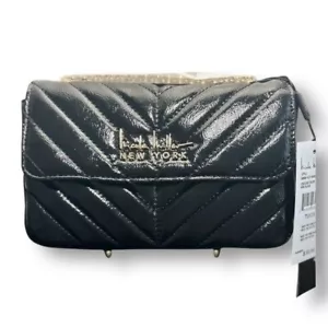 Nicole Miller Women's Black Chevron Quilted Bag Gold Chain Strap Crossbody Purse - Picture 1 of 12