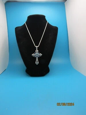 Colgante Cruz Topacio y Plata de Ley Tailandia con Cadena Cuerda Corte Diamante. NC439 Foto 1 de 4