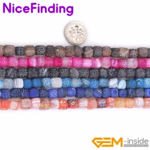 8mm Assorted Agate Near Cube Strip Matte Frosted Beads Jewelry Making Strand 15" - Picture 1 of 24