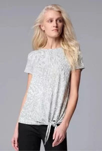 Simply Vera Vera Wang Textured T-Shirt Womens Gray XXL Front Tie Short Sleeve - Picture 1 of 10