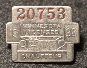 1938 Minnesota Licensed Chauffeur Badge - Picture 1 of 2
