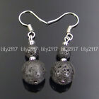 Natural Assorted 6mm 10mm Gemstone Round bead silver plated Hook dangle earrings