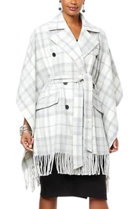 kathy ireland Women's Fashion 360 Faux Wool Chalet Poncho Gray/Cream - Picture 1 of 1
