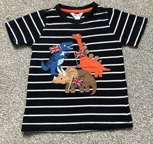 Baby Boy M&Co Striped Dinosaur Top with British Flags 12-18 months blue multi - Picture 1 of 8
