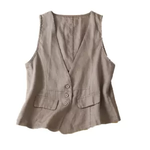 Women Vest Waistcoat Tank Top V-neck Sleeveless Casual Cotton Linen Summer - Picture 1 of 20