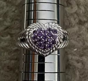 Judith Ripka Sterling Silver 925 Amethyst Pave Heart Ring Size 11 - Picture 1 of 4