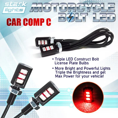 Motorcycle Screw 3-SMD LED Bolt Lamp Car License Plate Turn Signal Light RED (C) - Изображение 1 из 4