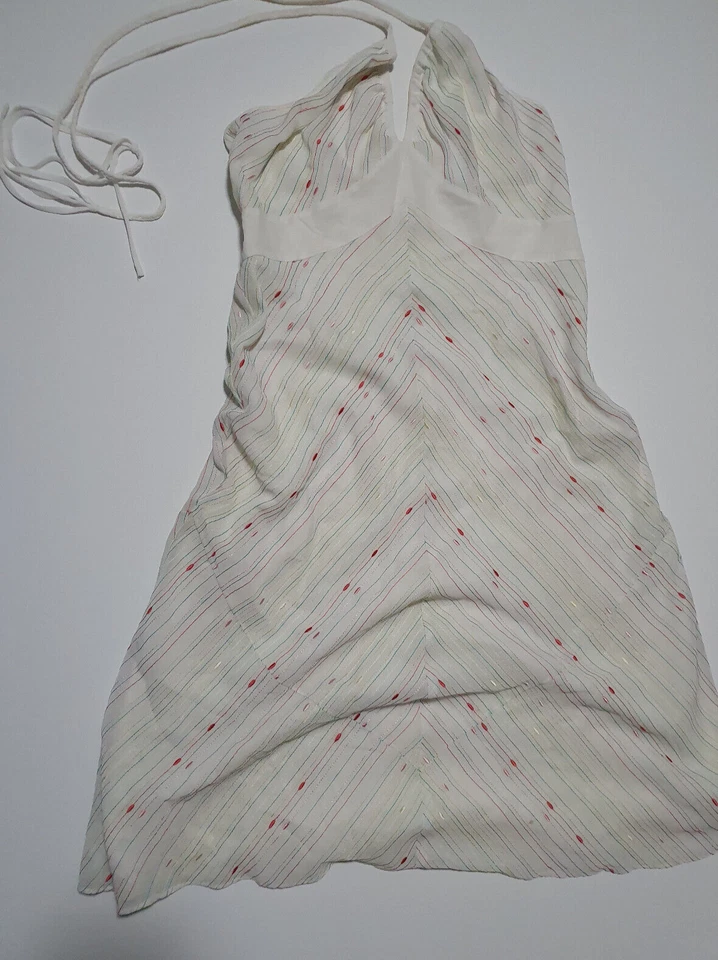ESPIRIT DRESS SIZE 14 WHITE STRIPEY HALTER NECK ZIP UP BEACH BABE 2000S - image 1 of 4