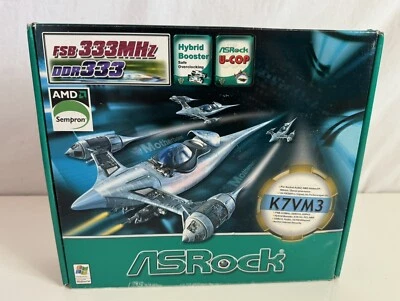 ASROCK K7VM3 Motherboard & AMD Sempron Hybrid Booster Manual + Original Box - Image 1 of 4