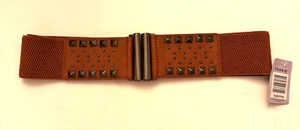 Torrid NWT Cognac Studded Stretch Elastic Belt Size 4 Metal Hook Clasp 2.5" Wide - Picture 1 of 6