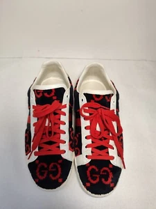 Gucci Ace Low Top Sneakers EU 37 US 7 Navy Red GG Terry Cloth Tennis Shoes - Picture 1 of 12