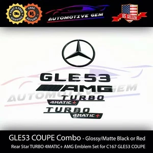 GLE53 COUPE AMG TURBO 4MATIC+ Rear Star Emblem Black Badge Set for Mercedes C167 - Picture 1 of 2