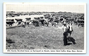 KS Postkarte Lamer Hotel Café Ellis County Hereford Szene Hays Cowboy - Bild 1 von 2