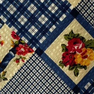 Blue Beige Red Plaid Floral Patch Silk Tie Italy - Image 1 of 4