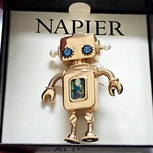 Napier Tool Robot Crystal Pin Brooch Arms & Legs on Springs Wrench Screws NIB - Picture 1 of 6