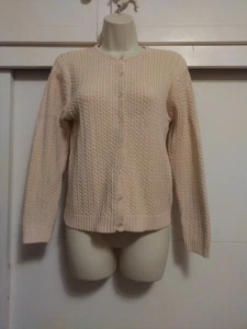 Chaqueta de algodón vintage Liz Baker para mujer beige tejido con cable talla mediana - Imagen 1 de 9