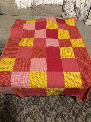 Стеганое одеяло ручной работы двухсторонний цветной блок/печать 54x41 дюйм - Изображение 1 из 4