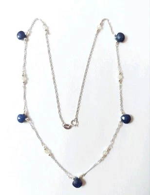 Collana in argento 925 singapore con lapislazzuli a goccia prenite ed ematite  - Immagine 1 di 4