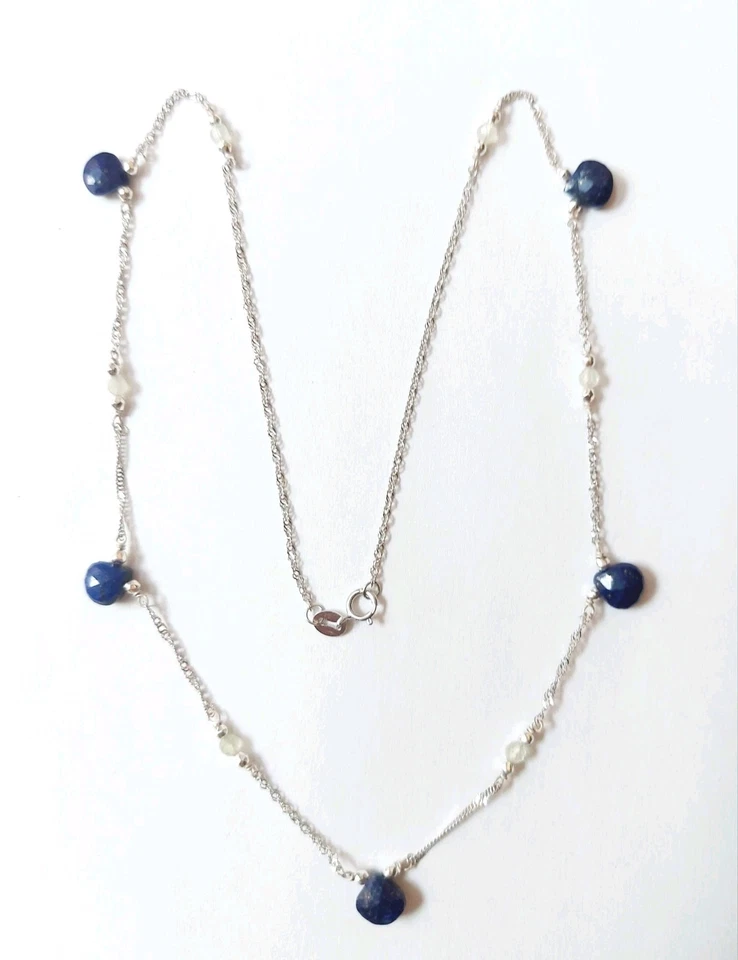 Collana in argento 925 singapore con lapislazzuli a goccia prenite ed ematite  - Immagine 1 di 4