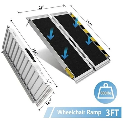 轮椅坡道 3 英尺铝制折叠移动滑板车便携式防滑新主义 — 第 1/4 张图片