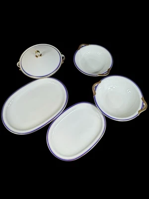 K&A Krauthein Selb Bavaria azul cobalto y dorado 2 platos 2 cuencos 1 tapa de cazuela Foto 1 de 4