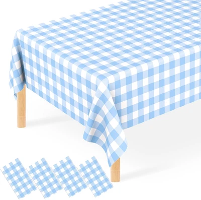 4 Pack Blue Gingham Tablecloth, Disposable Plastic Light Blue Checkered Table Cl - Image 1 of 4