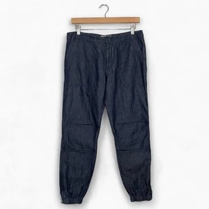 Nili Lotan Cropped French Military Pant Low Rise Cotton Linen Chambray Indigo 4 - Picture 1 of 16