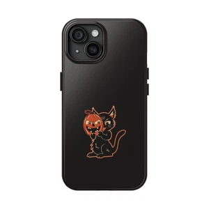 Halloween Cat w/Pumpkin Mask iPhone Case – Spooky Vintage Style - Picture 1 of 29