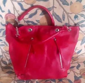 HANDPICKED LARGE RED LEATHER BAG, 2 HANDLES,DIVIDERS/INNER/OUTER POCKETS - Picture 1 of 5