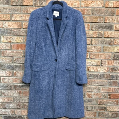 Ann Taylor LOFT Blue Faux Fur Button-Up Trench Long Dress Coat Large Soft Cozy - Image 1 of 4
