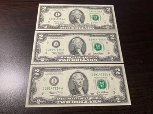 2003 $2 Federal Reserve Notes lot of 3 consecutive numbers -CU - Picture 1 of 2