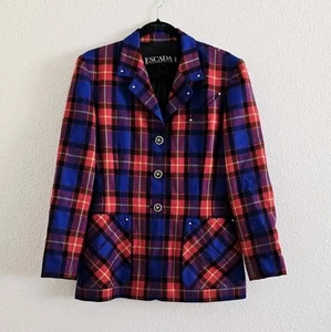 Blazer Escada By Margaretha Ley Talla 38 Vintage Años 90 Pura Lana Nueva Rojo Cuadros EE. UU. 8 - Imagen 1 de 10