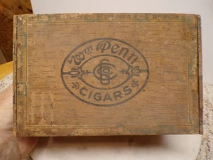 Caja de madera grande de cigarros rectos de cinco centavos William Penn fábrica #10 Pennsylvania - Imagen 1 de 8