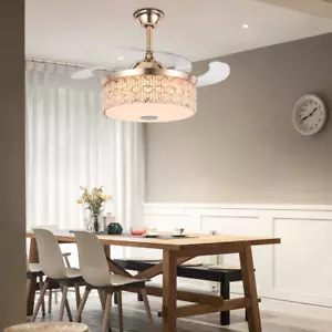 42'' Invisible Bluetooth 7-Color Ceiling Fan Light Retractable Remote Chandelier - Picture 1 of 17