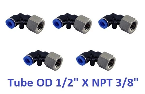 Female Swivel Elbow Connector Tube OD 1/2" X NPT 3/8" Push In Fitting 5 Pieces - Image 1 of 1