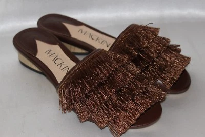 NEW! Anthropologie MACKIN J Camel Fringe Leather Slipper Mules Slides Sz 7 $247 - Image 1 of 4