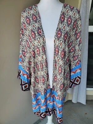 Plumero Kimono Abierto Umgee EE. UU. Mujer Mediano/Grande Azul Rosa Naranja Geométrico BOHO Foto 1 de 4
