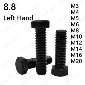 Black 8.8 Steel Hexagon Head Screws Left Hand Thread M3 M4 M5 M6 M8 M10 M12-M20 - Picture 1 of 6