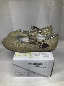 Girls Dress Shoes Mary Jane Gold Glitter Shoes Princess Toddler Wedding 2.5 Sz - Picture 1 of 7