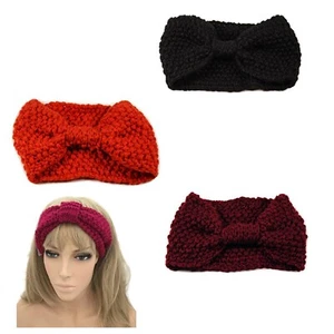 Womens Soft Crochet Knit Bow Bandeau Headband Hair Band Wrap Knot - Picture 1 of 9
