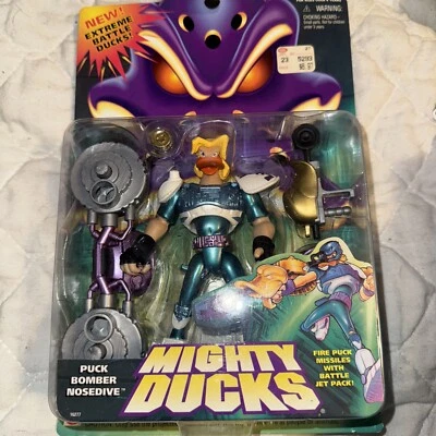 Figuras de acción 1996 Disney Mighty Duck Puck Bomber Nosedive Battle Gear original Foto 1 de 4