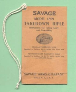 Savage Arms Model 1899 1914-1915 Take Down Hang Tag Instr Manual Reproduction - Picture 1 of 1